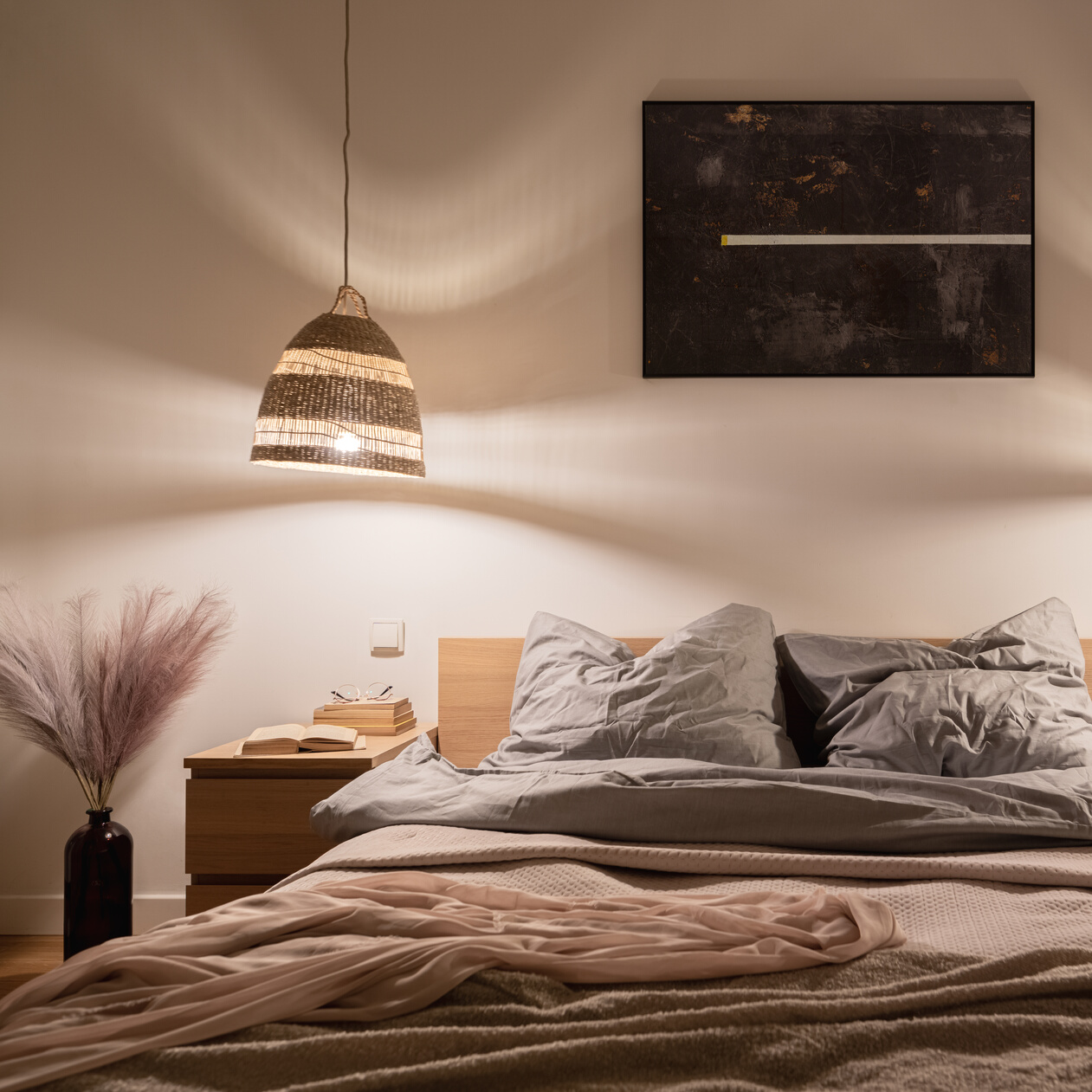 Cozy bedroom with warm light